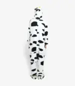 Back view of the adult cow onesie showcasing the black spots and attached tail.