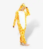 Side profile of the cozy giraffe loungewear, perfect for relaxing weekends and fun costume parties.