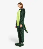 Side view of the cozy Dinosaur Sleepwear showing the soft yellow spikes and attached tail.