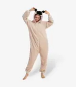 Front view of the warm dog animal pajamas displaying a relaxed and baggy fit.