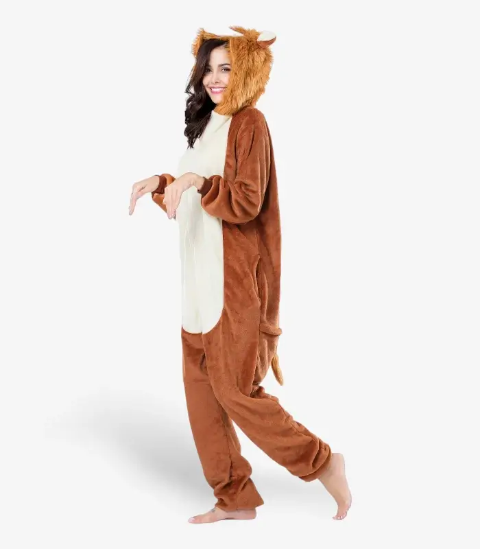 lion-onesie-for-adults Side view of a comfortable Lion Onesie For Adults showing its relaxed fit.