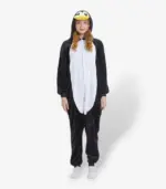 Front profile showing the comfortable, relaxed unisex fit of the Penguin Onesie For Adults.