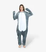 Front view of the grey and white Shark Sleepwear showing a relaxed and baggy fit on a clean background.