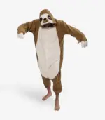 Man modeling the cozy Sloth Onesie for Adults with a relaxed fit.