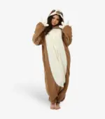Full body view of the Sloth Onesie for Adults showcasing the plush claw details.